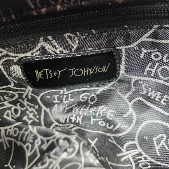 BETSEY JOHNSON Leopard Black White Purse W/Patent Leather Gold Hardware W/ Bow - Picture 6 of 6